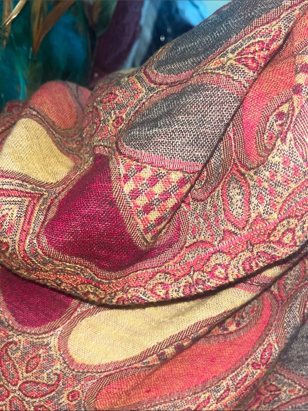 pashmina Paisley Pashmina Wrap in Burgundy, Gold, Rust, and Gray